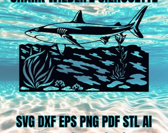 Arte vectorial de silueta de tiburón: archivos cortados con láser de fauna marina (descarga digital)