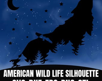 Silueta de lobo americano (Svg, Png, Dxf, Eps, Stl) - Archivo de corte de animales del bosque - Cricut CNC Laser Rustic Nature Vector Clipart - Regalo