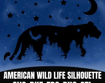 Silueta de león de montaña SVG, PNG, EPS, DXF, STI - Archivo de corte de animales silvestres del bosque - Cricut CNC Laser Rustic Nature Vector Clipart - Regalos para seres queridos