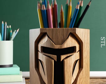Portalápices con casco espartano (STL): Organizador de escritorio imprimible en 3D (archivo digital)