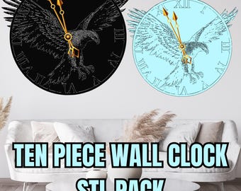Paquete de archivos STL de reloj de pared imprimible en 3D: Drácula, águila, fénix y más