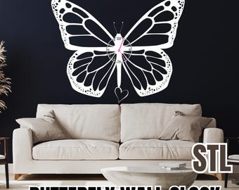 Reloj de pared de mariposa (archivo STL): Decoración DIY imprimible en 3D (descarga digital)
