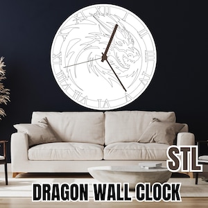 Dragon Wall Clock STL File - 3D Printable Wall Clock Decor - DIY Dragon Decor - Digital Download - 3D Print Wall Art - Perfect Fathers Gift