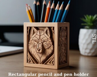 Portalápices geométrico de lobo (archivo STL): Organizador de escritorio imprimible en 3D (descarga digital)