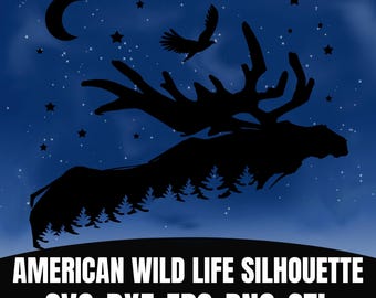 Silueta de alce, vida silvestre, SVG, PNG, DXF, Eps, STL / Animal del bosque, vida silvestre americana, archivo de corte / Cricut CNC, láser, naturaleza rústica, clipart - Regalo