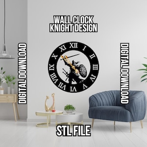 Knight Design Wall Clock STL File  - Wall Clock Digital - SVG File - 3D Printable File - CnC Projects - Wall Clock with Romen Numerals