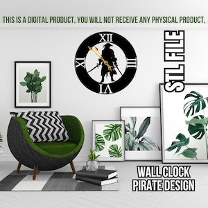 Pirate Wall Clock STL File - 3D Printable Design for CNC Projects & Digital SVG - Unique Gift Idea for Home Decor