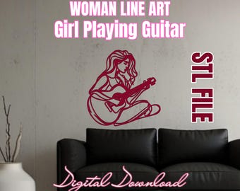 Girl Playing Guitar 3D Print Wall Art: Music Studio Decor (Digital Download)