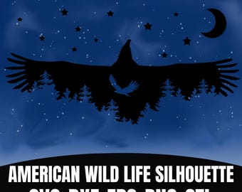Silueta de águila salvaje (Svg, Png, Dxf, Eps, Stl) / Archivo de corte de animales del bosque / Vector de corte láser de naturaleza americana para Cricut CNC Crafts - Regalo