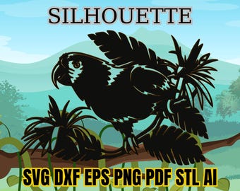 Silueta de loro cortada a láser: Clipart de aves tropicales (Descarga digital)