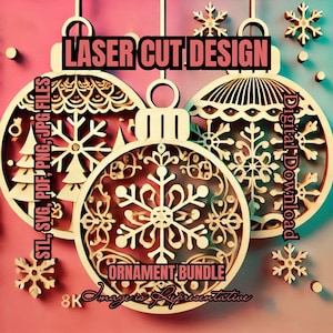 Laser Cut Christmas Ornament Designs: 3D Model STL Pack (Digital Files)