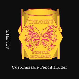 3D Printable Butterfly Pencil Holder: Customizable Hexagon Desk Organizer (STL File)