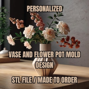 Puede incluir: Diseño personalizado de molde para jarrón y maceta. Archivo STL, hecho a pedido.