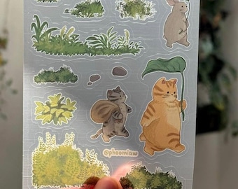 Ghibli Totoro Cat & Bunny Transparent Sticker Sheet: Scrapbook, Journaling