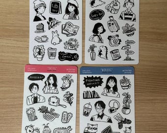 Monochrome Doodle Sticker Sheet: Daily Life, Planner, Scrapbook