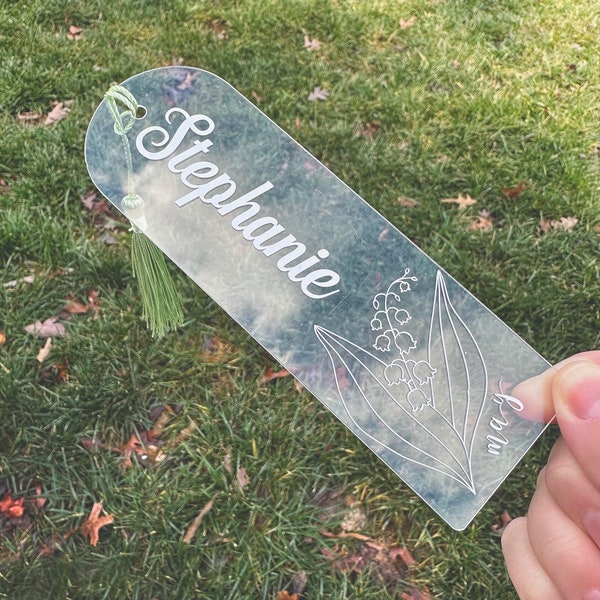 Custom Birth Flower Acrylic Bookmark, Personalized Flower Bookmark,Custom Bookmark,Aesthetic Bookmark with Tassel, Floral Bookmark For Women