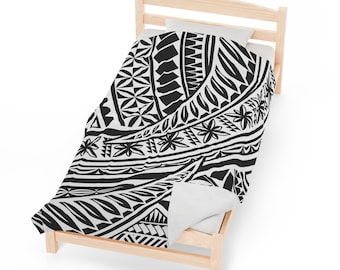 Manta de felpa con estampado polinesio negro