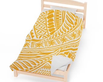 Yellow Polynesian Plush Blanket