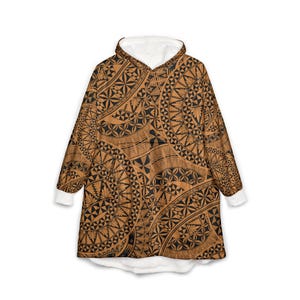 Tapa Cloth Inspired Hooded Wearable Blanket, Cozy Islander Gift