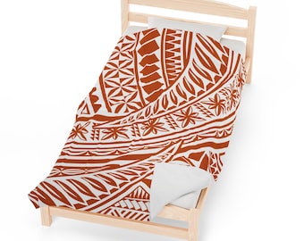 Manta de felpa con estampado polinesio color terracota