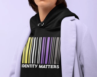 Non-Binary Barcode Hoodie, Non-Binary sweatshirt, pride clothing, cotton blend hoodie, heavy blend sweatshirt, kangaroo pocket hoodie