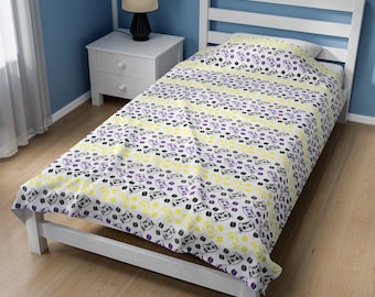 Nicht-binäre Farbdecke, Plüsch-Polyester-Elasthan, 3 Größen, Perfektes LGBTQ + Geschenk, nicht-binärer Stolz, Katzen-Muster-Decke, Kuscheliger Samt-Überwurf