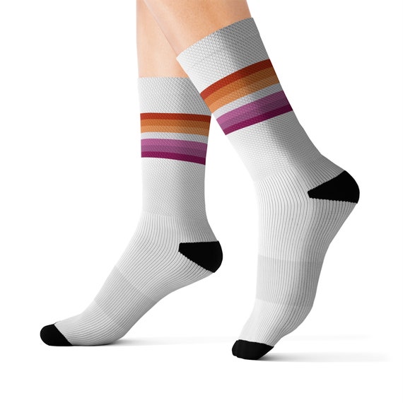 Lesbian flag color socks, pride, unisex clothing genz, pride wear, gift ideas, gift idea, cute socks, , lgbt, rainbow socks, fun socks