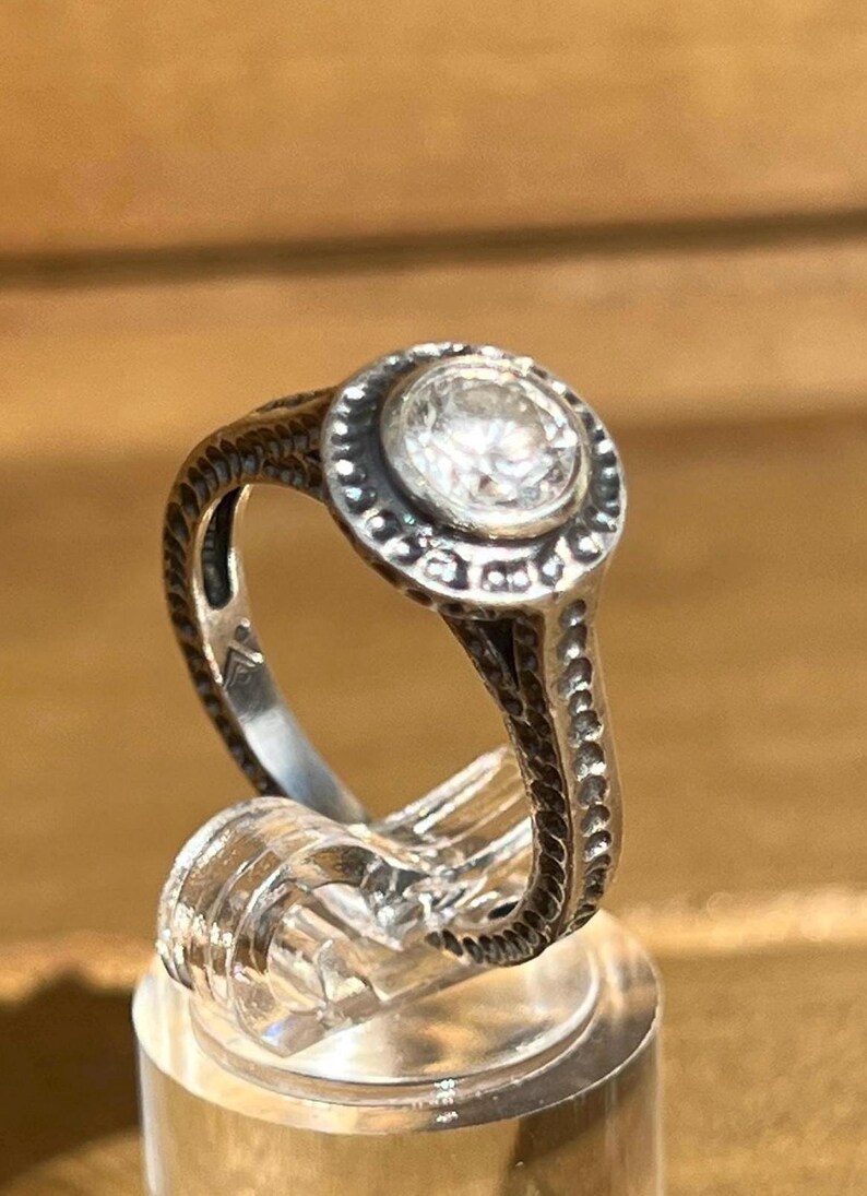 Bague Silpada Argent Massif 925 Et Zircone Cubique - Modèle Martelé Perfect Bliss Taille 8 - Occasion