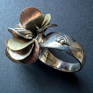 Silpada Sterling Silver Cha Cha Ring: Abstract Brass Copper Discs, Size 8