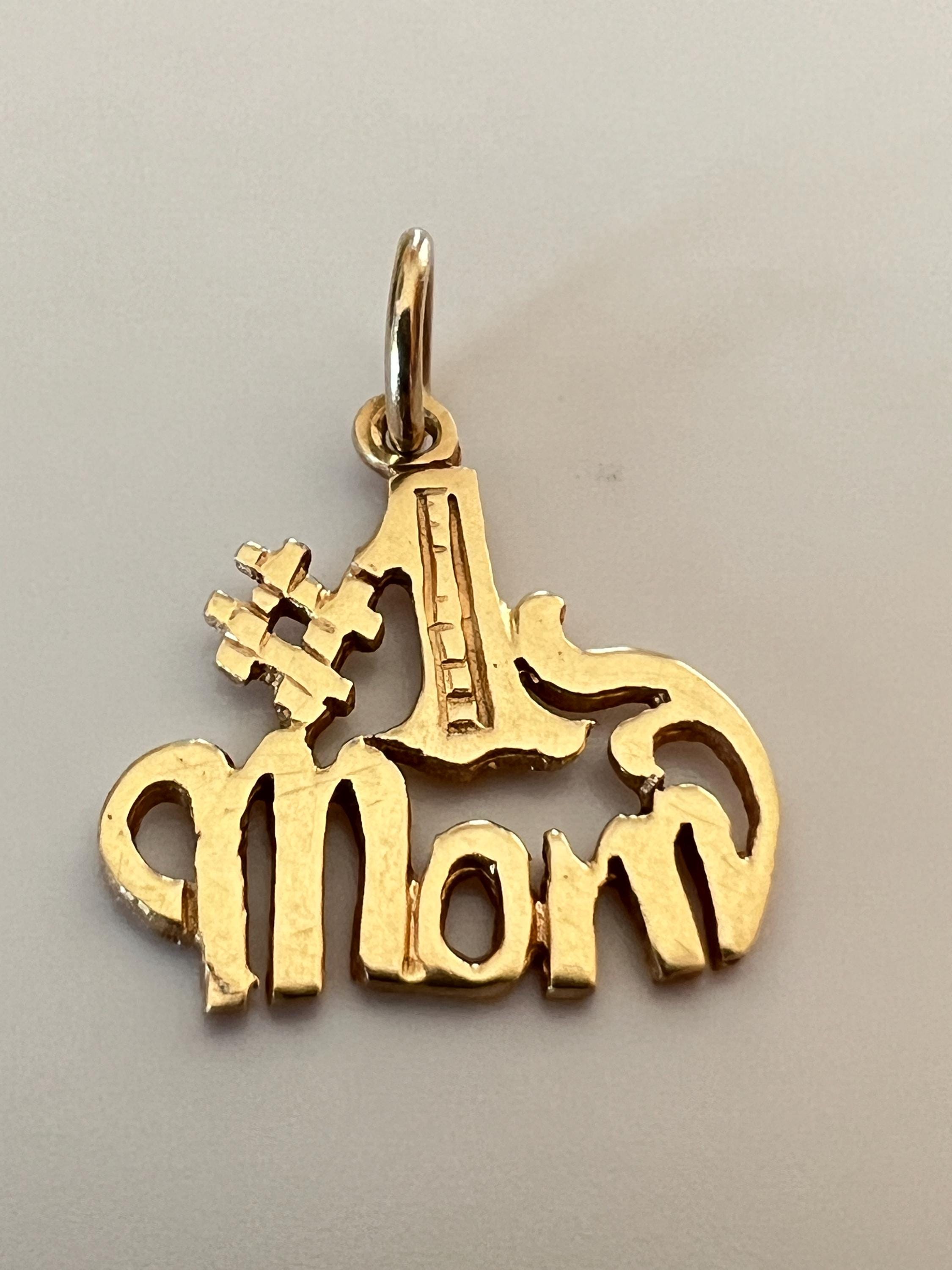 Vintage 14k Yellow Gold #1 Mom Pendant, Solid Gold, Purity Stamp, Cute fine Jewe