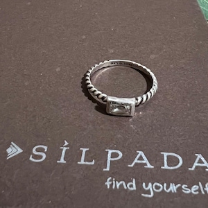 Silpada Belle Fleur Sterling Silver Rectangular Clear Stone Ring Sizes 7 R2465