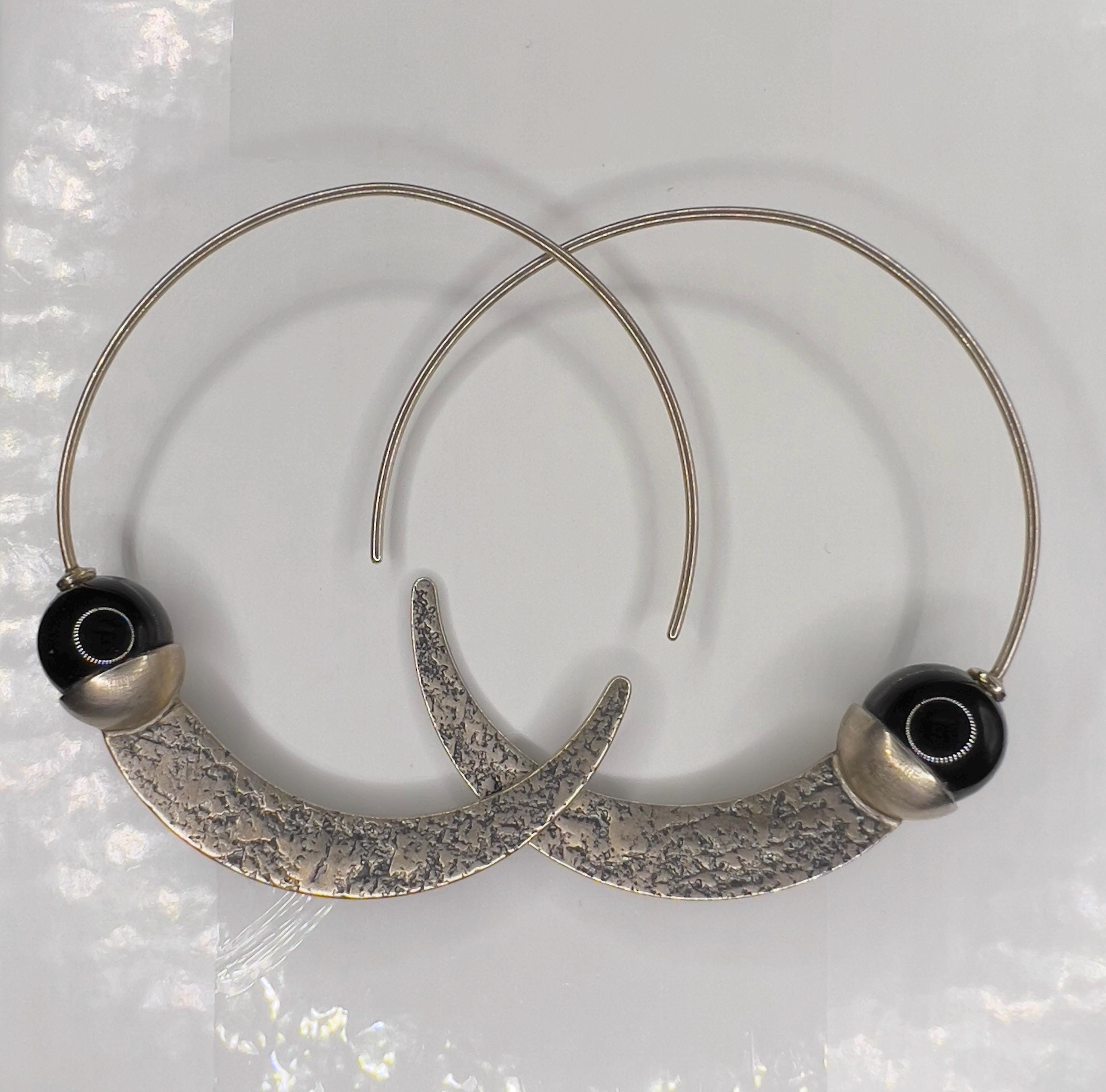 Silpada Comet Tail Sterling Silver 925 Chalcedony Hoop Earrings, Rare Vintage,