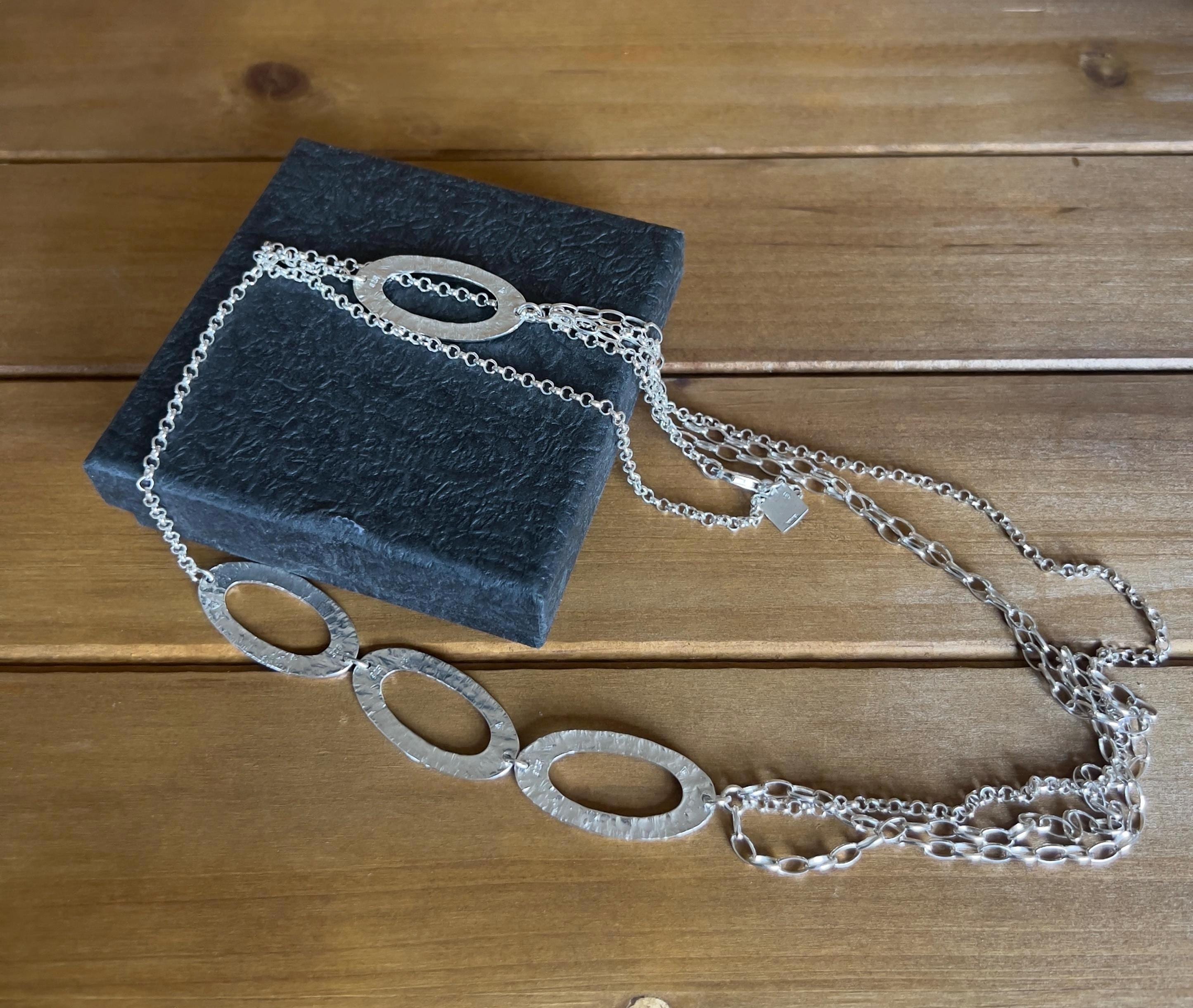 Silpada Long Hammered Oval links chain necklace Sterling Silver Polished N1720