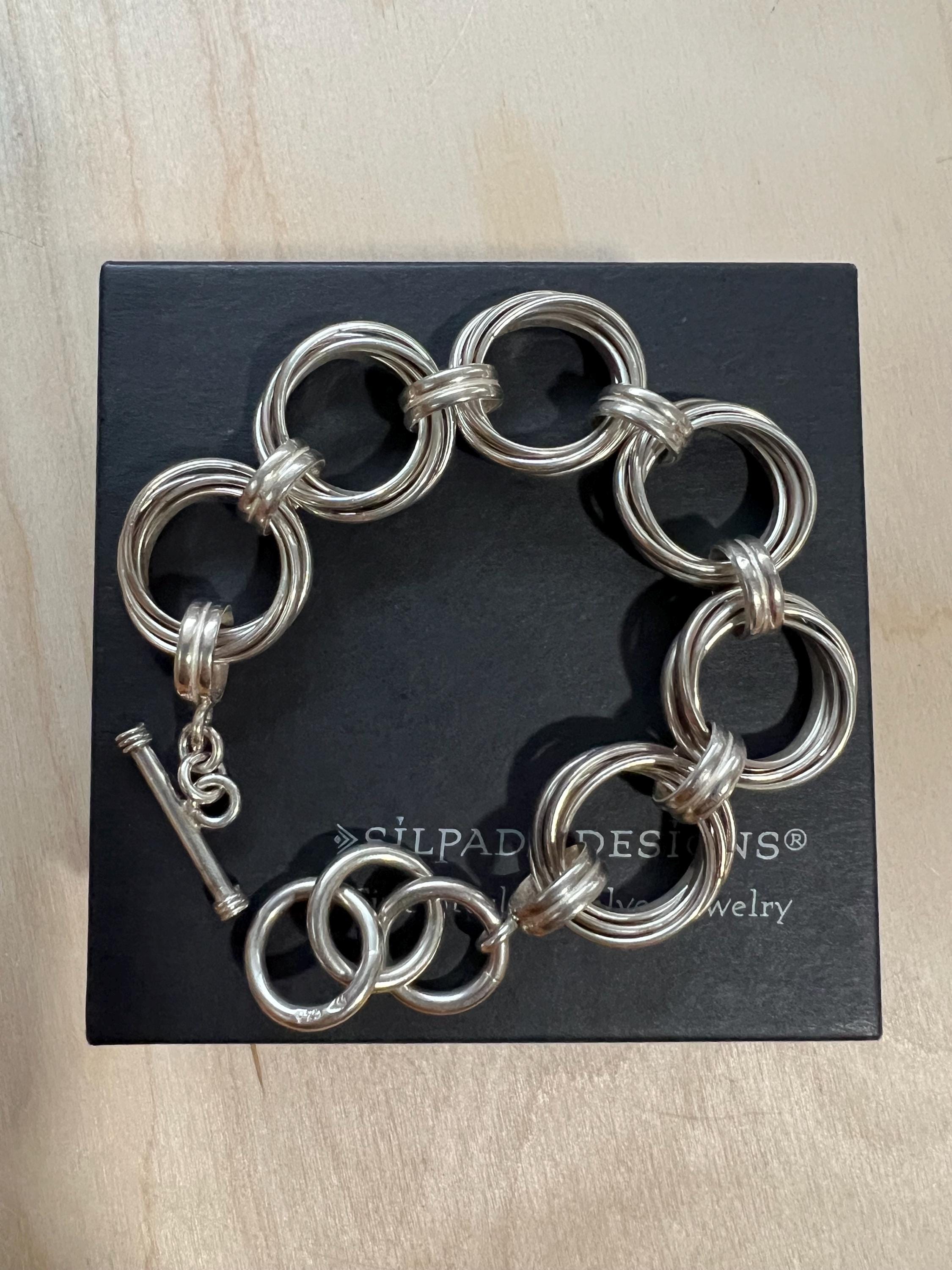 Silpada Sterling Silver Woven Entwined Circle Link Toggle Bracelet Adjustable B1