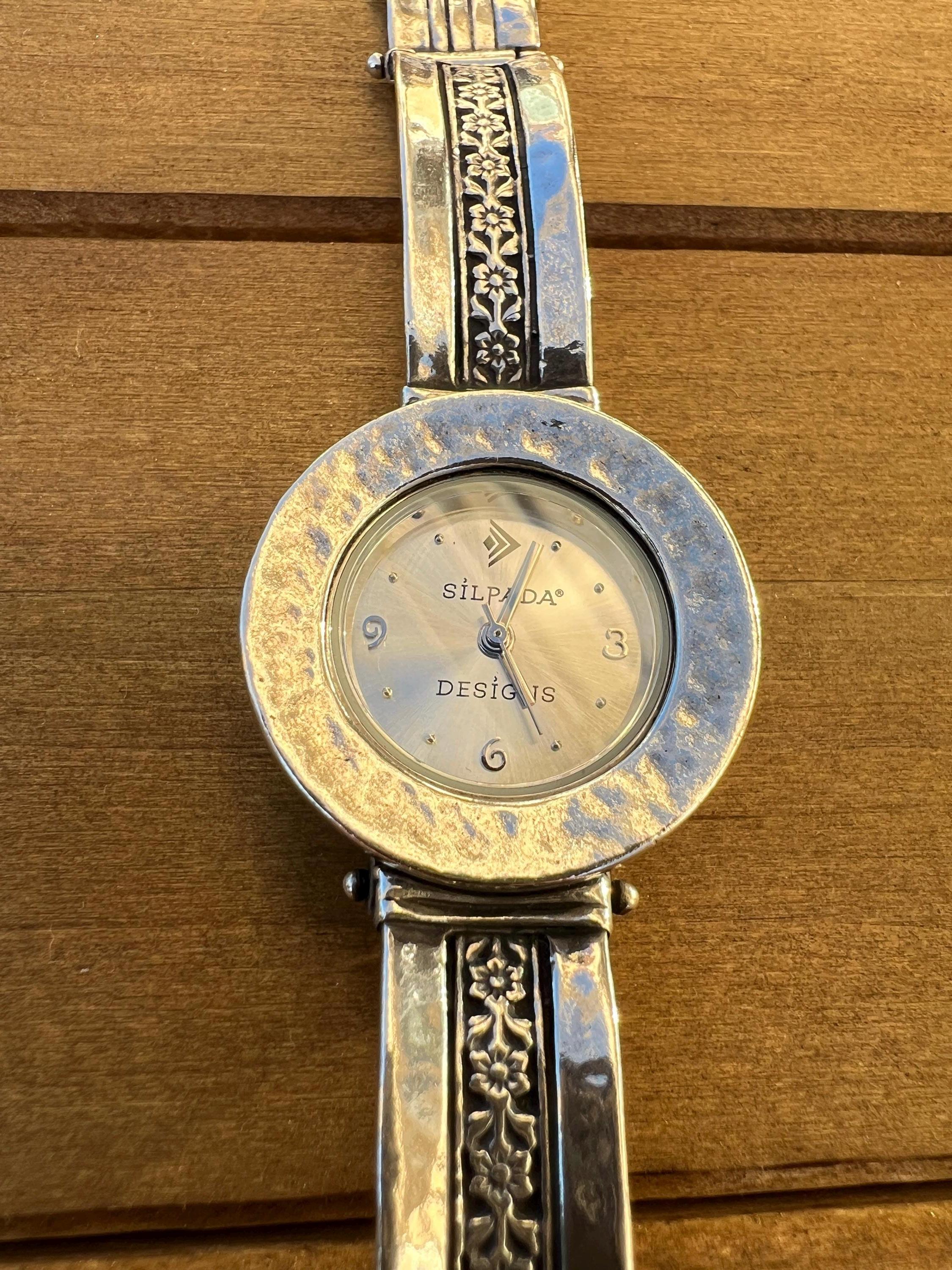 Silpada 925 Sterling Silver Hammered Flower Band Womens Wristwatch Retired New B