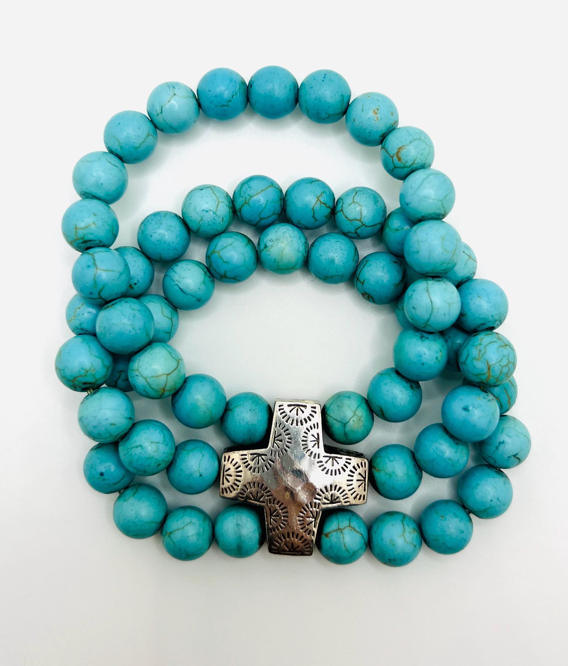 Silpada Devotion Sterling Silver Natural Howlite Cross Stretch Bracelet B3009