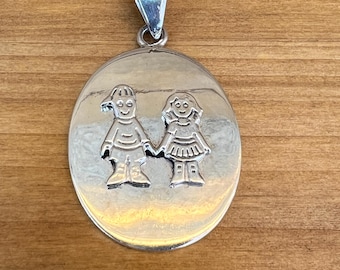 Vintage Sterling Silber Zwillinge Anhänger: Junge und Mädchen, 925