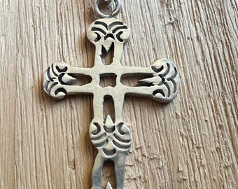 Vintage 925 Sterling Silber Handmade verzierte Kreuz Anhänger, feinen Schmuck, religiöse Schmuck offene Arbeit