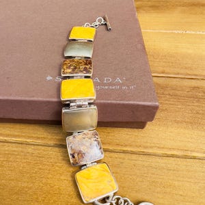 Silpada Retired Multi-Stone Sterling Silver Link Bracelet Bronzite, Yellow Jasper & Pyrite B0999