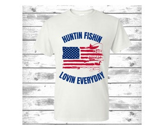 Fishing Hunting American Flag Luke Bryan Shirts on soft t-shirts. Gifts For Dad Grandpa Son Husband Fisherman, Hunter or Country Music Fan