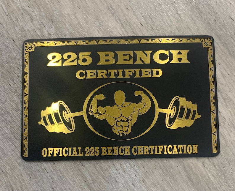 Official 225lbs Bench Certificate Gymmetal Card Custom Metal Gift Card ...