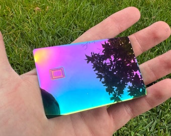 Heavy ATM Card w/magnetic strip EMV Chip Rainbow Shiny Metal Credit Card
