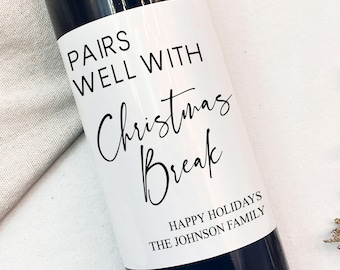 Custom Wine Label, Pairs Well with Christmas Wine Label, Personalized Wine, Holiday Label, Thank you Gift, Christmas Gift, Champagne Sticker
