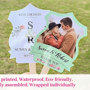 Personalized Photo Wedding Fan with Wooden Handle Double-Sided Printed Wedding Ceremony Photo Fan Wedding Program Fans in Bulk Bridal Shower