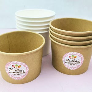 Coupe de crème glacée personnalisée de 8 onces avec cuillère en bois/Gobelets en papier/Tasses de service/Décors de fête d'anniversaire/Vaisselle de fête/Fête d'anniversaire d'enfants