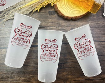 That's Amore Bridal Shower Frosted Cups, Italian Themed Bridal Shower Plastic Cups, Engagement Party Favor Cups, Wedding Reception Drinkware