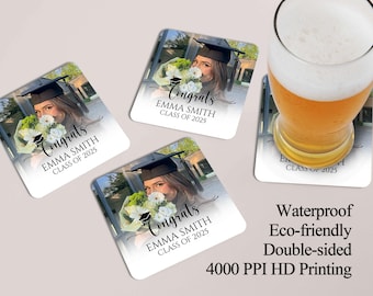 Personalized Graduation Coaster from Your Photo/Class of 2025 Grad Announcement Coaster/Party Favors/Graduation Party Decor/Graduation Gifts