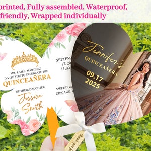 Quinceañera Party Welcome Fan Favor Miss Quince Años Photo Fans Double-sided Wedding Favors Fan Personalized Quinceañera Fan FULL-ASSEMBLED