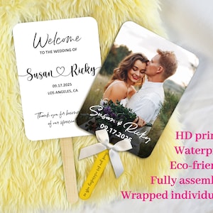 FULL-ASSEMBLED Minimalist Wedding Fan Wedding Ceremony Photo Fans with Wooden Handles Custom Wedding Favors Program Fans Double-sided Fans