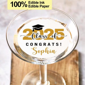 Class of 2025 Graduation Party Edible Cocktail Garnishes/Martini Graduation Drink Toppers/2025 Graduation Edible Cupcake Toppers/Party Decor